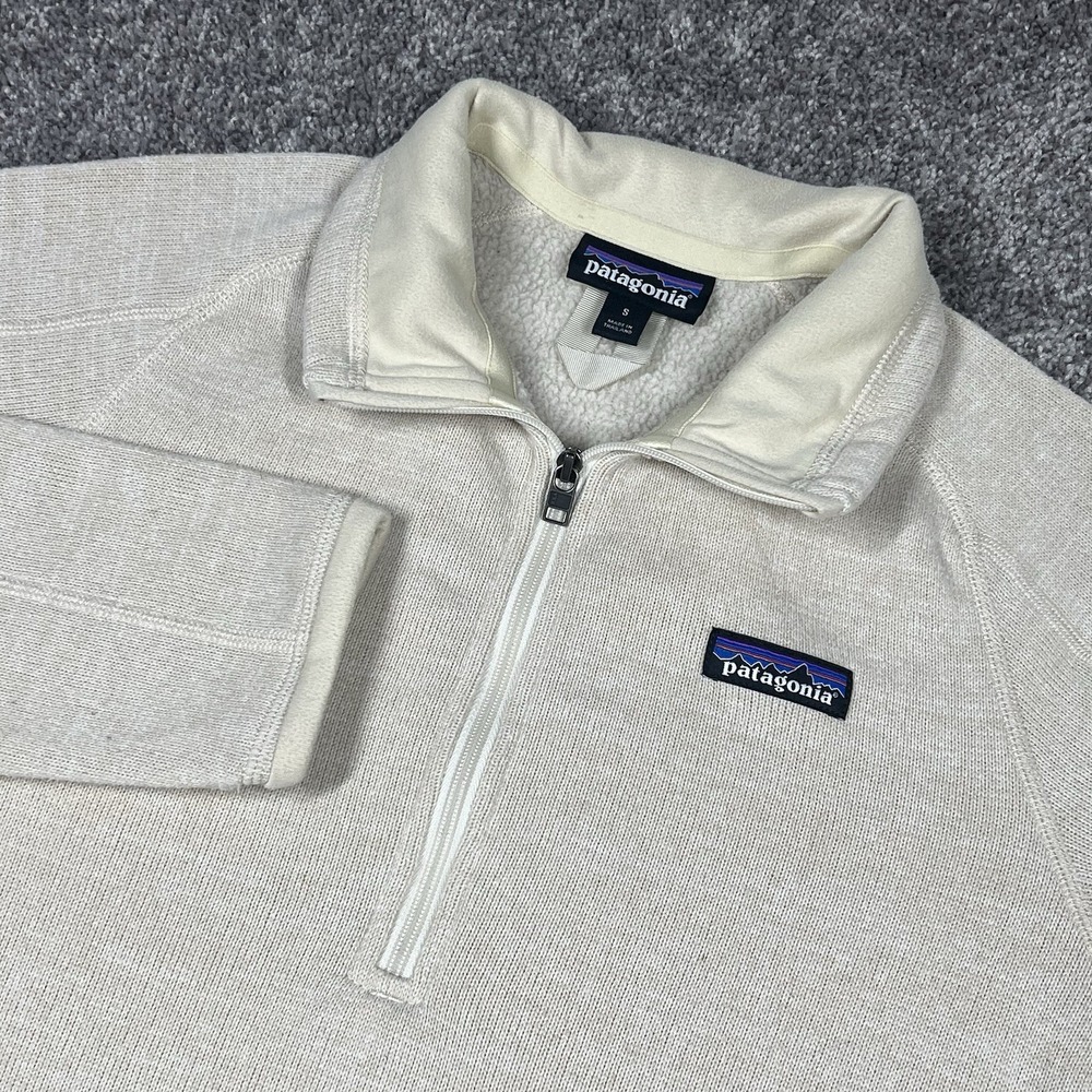 Patagonia Better Sweater Womens Cream Tan 1/4 Zip Logo Long Sleeve Jacket Size S